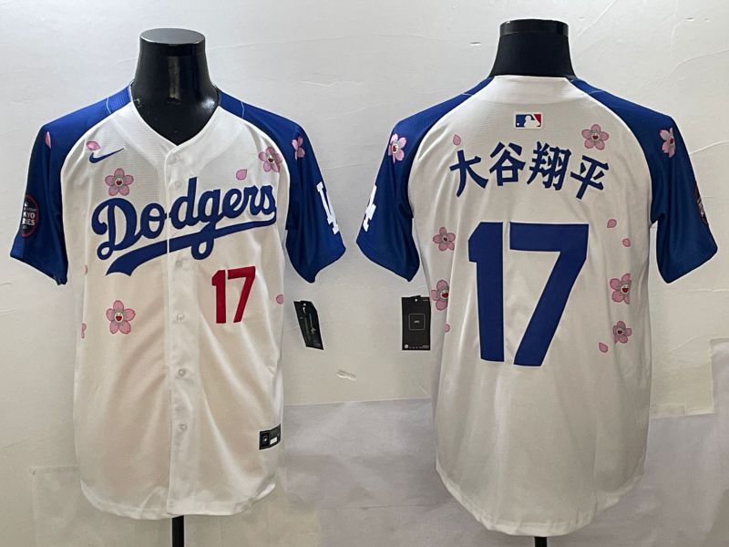 Men Los Angeles Dodgers #17 Ohtani White Blue Sakura Edition 2025 Nike MLB Jersey style 2->los angeles dodgers->MLB Jersey